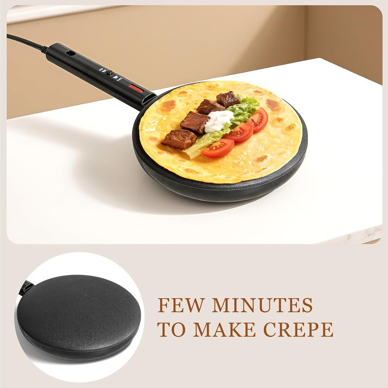 UVFAST Electric Instant Crepe Maker, 8 Inch Portable Electric Crepe Maker Machine & Non-Stick Coating, On/Off Switch & Automatic Temperature Control, Compact Crepe Maker, Black - Image 4